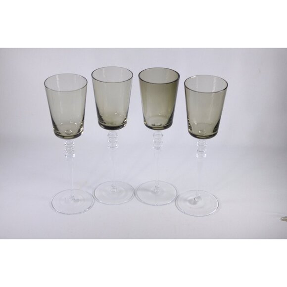 Vintage 10" tall two-tone wine glasses set of 4, smoky glass crystal or glass - Picture 6 of 8